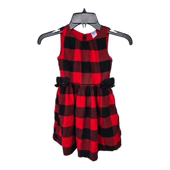 Carter's Other - Carter's Kid Red Black Plaid Girls Dress Sz 5 Lined 100% Cotton Side Bows
